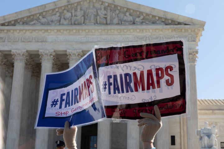 Organizations and individuals gathered outside the Supreme Court argue the manipulation of district lines is the manipulation of elections. The Supreme Court to hear gerrymandering cases Tuesday, March 26, 2019.