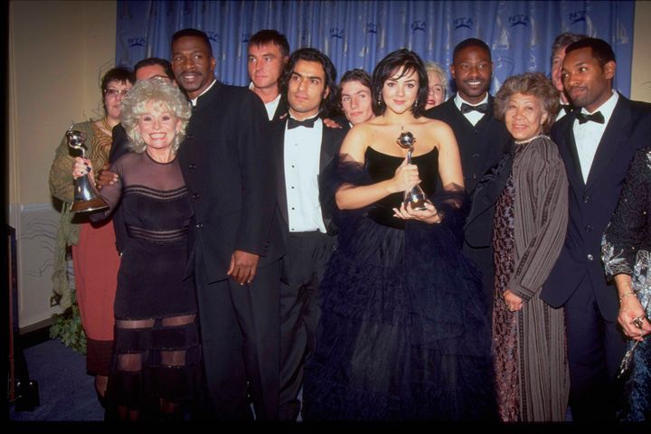Mona with some of her EastEnders co-stars at the NTAs in 1997