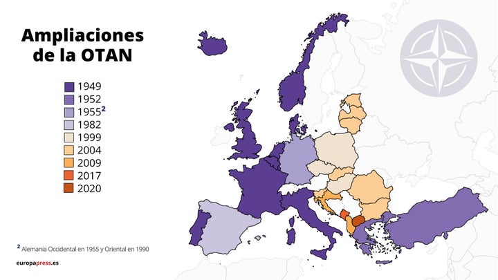 Ampliaciones de países miembros de la OTAN, pendientes de que concluya el proceso de adhesión de Suecia y Finlandia.