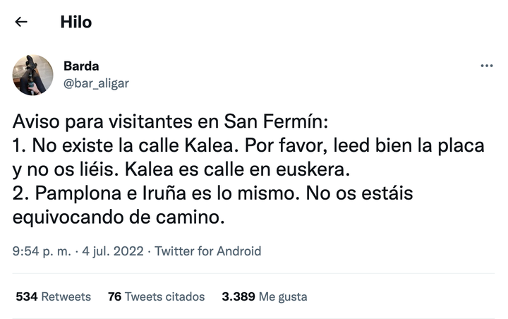 Tuits sobre San Fermín.