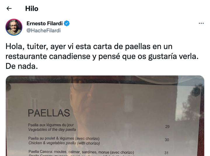 Captura del tuit de Ernesto Filardi.