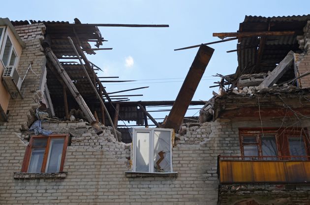 Un bâtiment endommagé à Lyssytchansk, dans la région de Lougansk (photo prise le 5 juillet 2022).