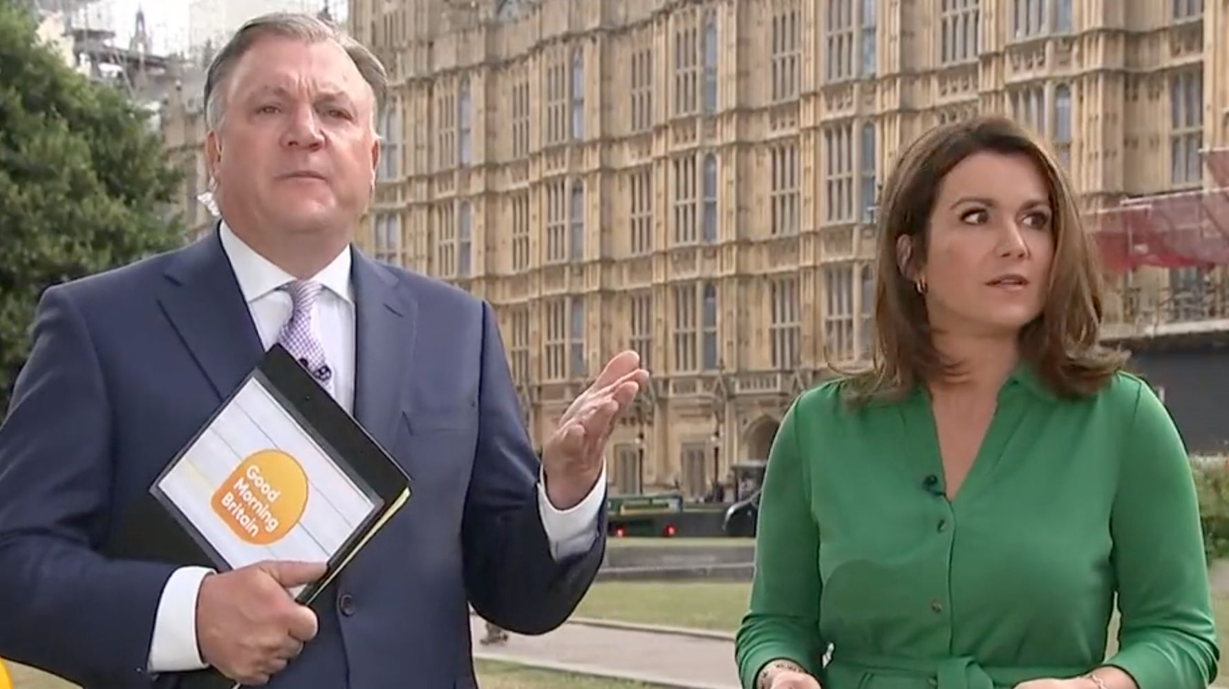 Susanna Reid And Ed Balls' Live Broadcast On Good Morning Britain Disrupted By Musical Protest