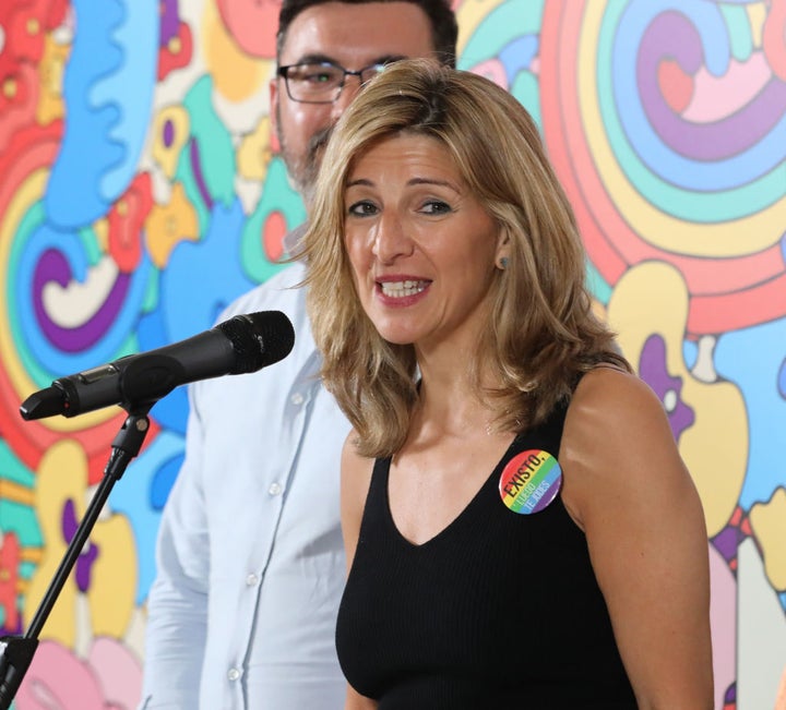 Yolanda Díaz, con la chapa.