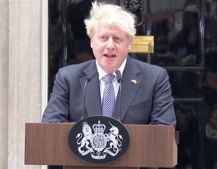 Boris Johnson delivers his resignation speech in Downing Street.