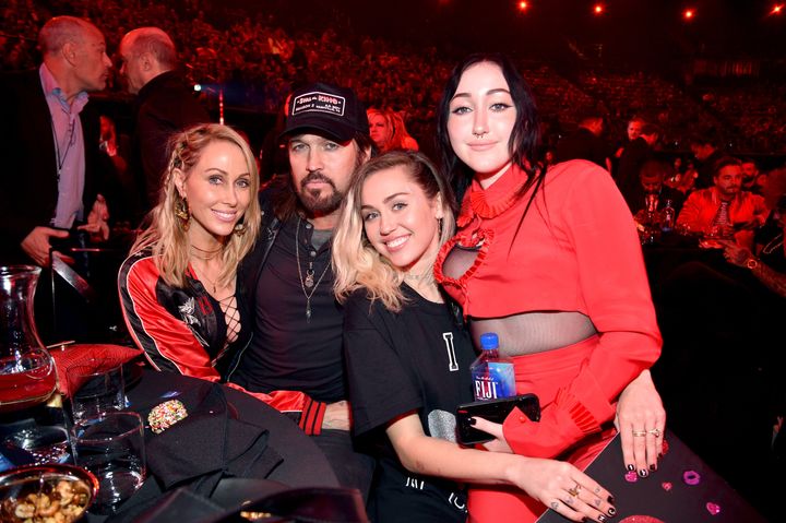 Tish, Billy Ray, Miley and Noah Cyrus attend the 2017 iHeartRadio Music Awards in Inglewood, California.