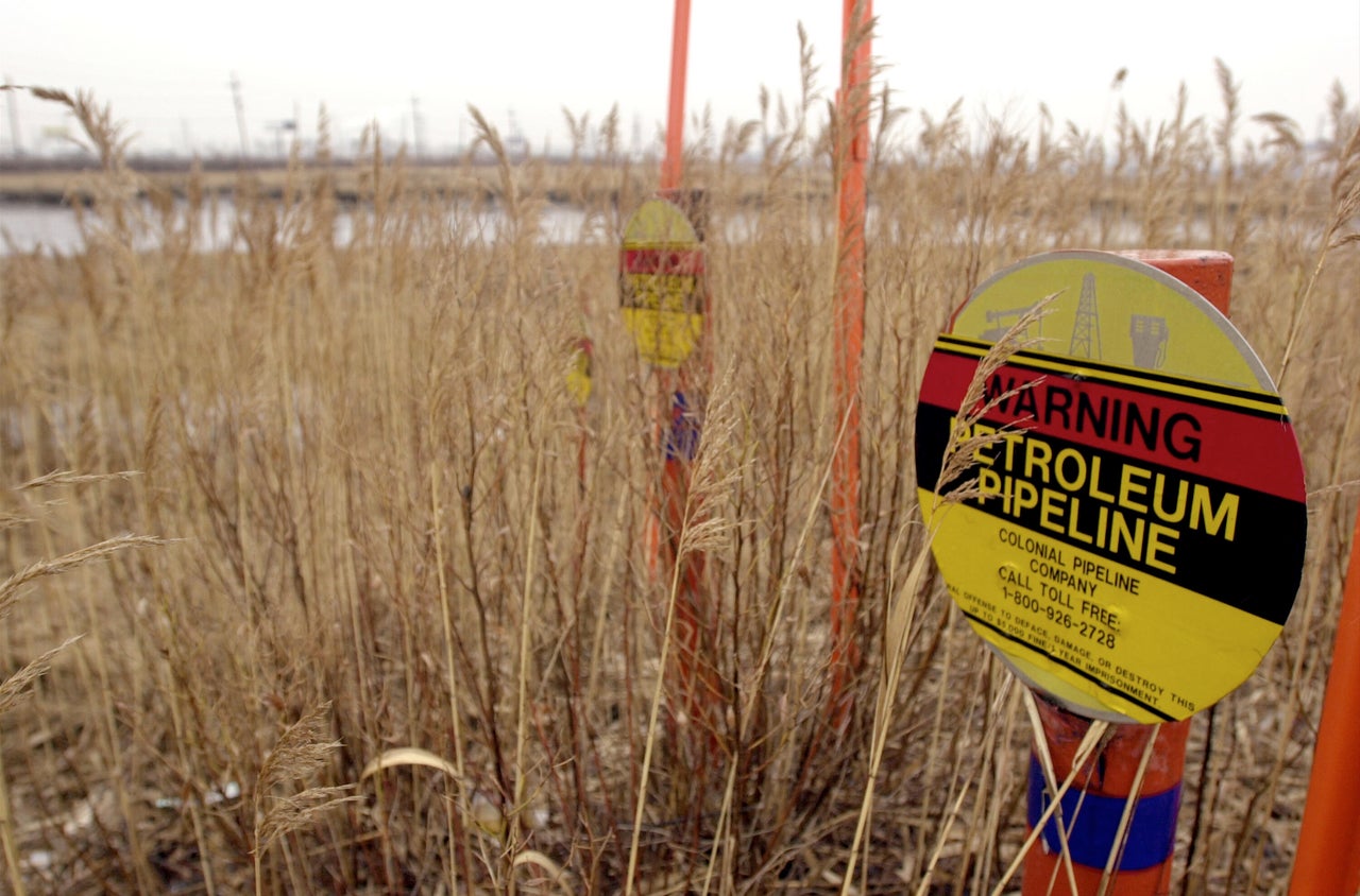 A petroleum pipeline runs through a river near a refinery in northern New Jersey.