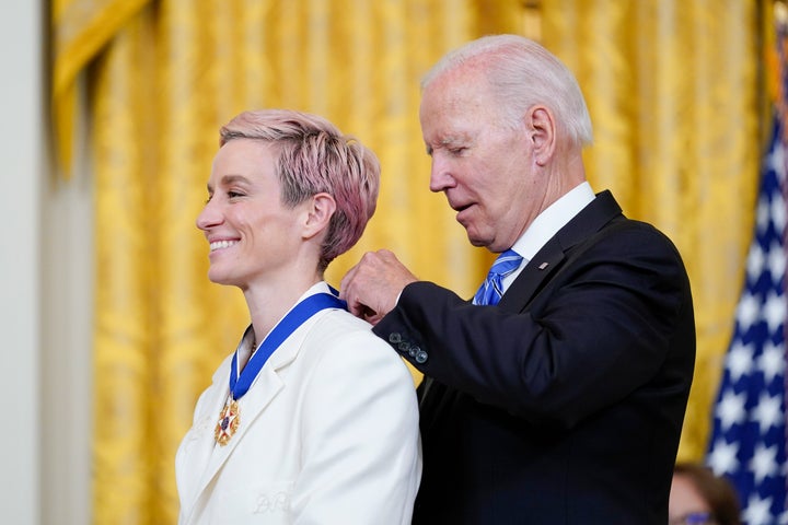 Megan Rapinoe received the Presidential Medal of Freedom from President Joe Biden on Thursday at the White House.