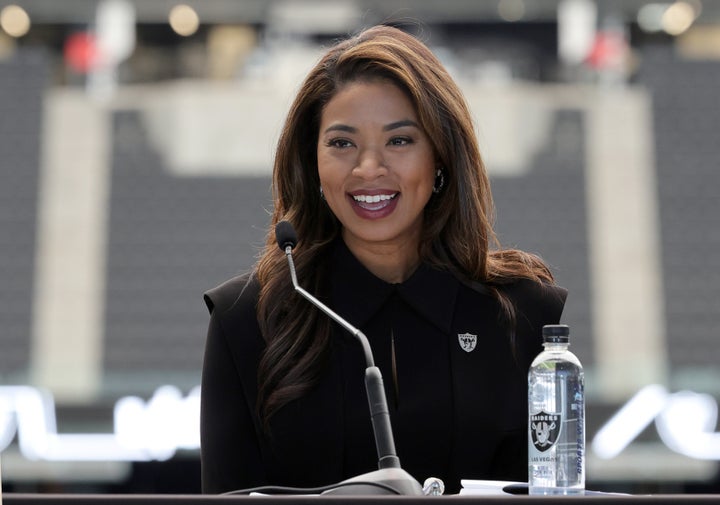 Sandra Douglass Morgan was introduced as the new president of the Las Vegas Raiders at Allegiant Stadium in Las Vegas on Thursday.