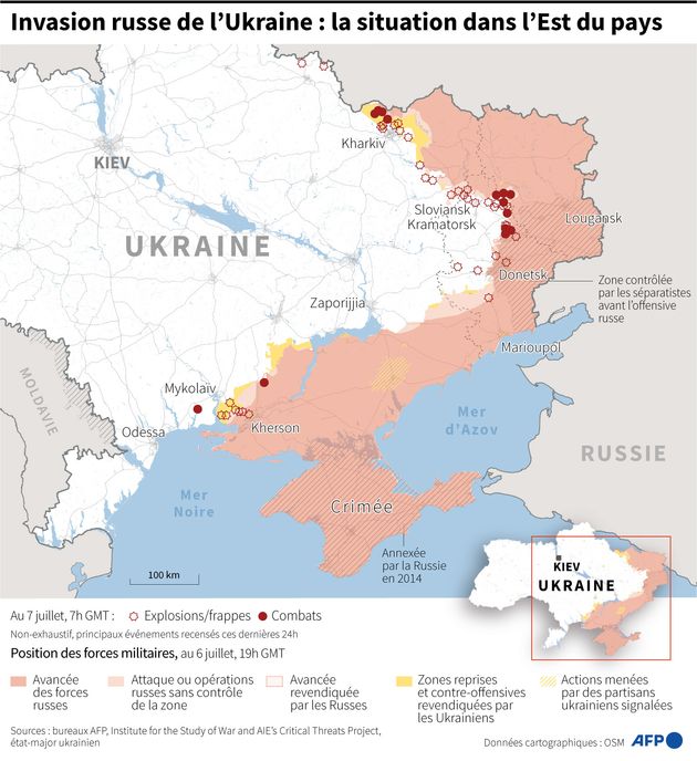 Situation en Ukraine au 7 juillet 2022.