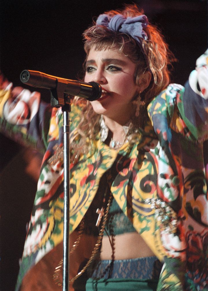 Madonna performing on The Virgin Tour