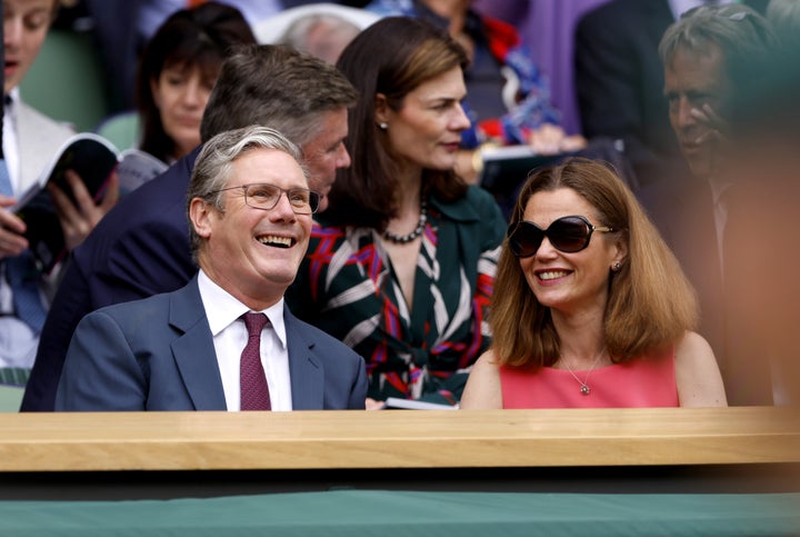 Labour leader Sir Keir Starmer and his wife Victoria, in the Royal Box on centre court at Wimbledon on Thursday