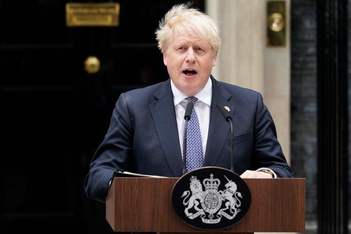 Boris Johnson during. his resignation speech on Thursday