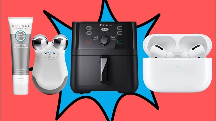 The NuFace Trinity, Instant Pot Vortex air fryer and Apple AirPods Pro.