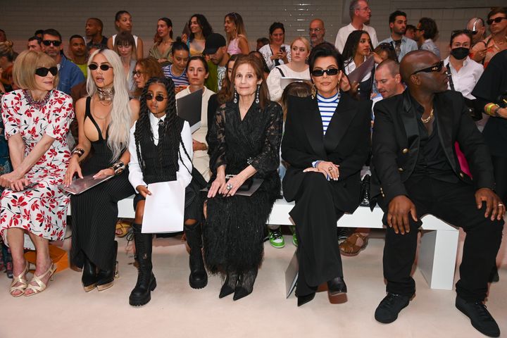 Anna Wintour, Kim Kardashian, North West, Sichi Bassi, Kris Jenner and Corey Gamble at the Jean-Paul Gaultier Gaultier Haute Couture Fall/Winter 2022/2023 show during Paris Fashion Week on July 6th. 