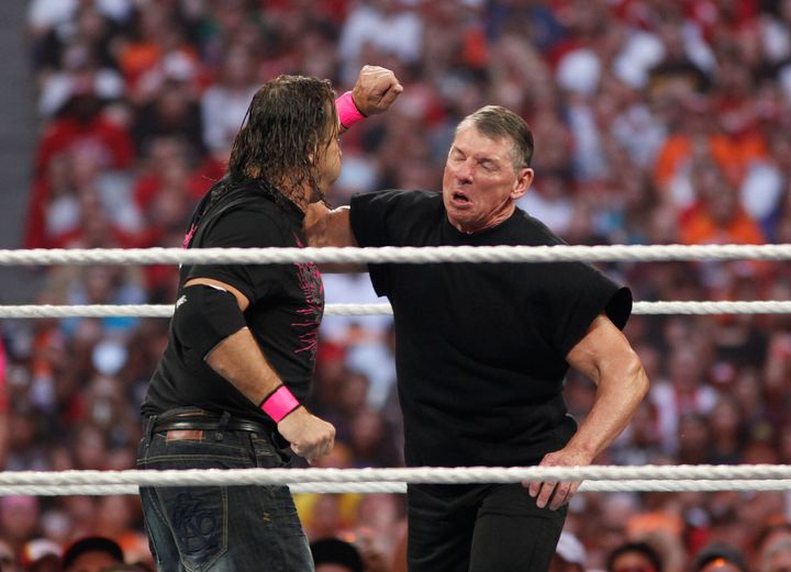 WWE Hall of Famer Bret "Hit Man" Hart on his way to defeating Mr. McMahon at WrestleMania XXVI on March 28, 2010. (AP Photo/Rick Scuteri)