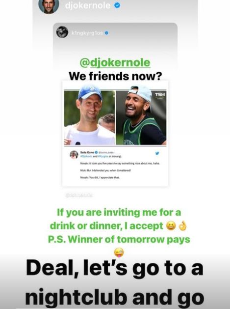 Novak Djokovic et Nick Kyrgios sont maintenant