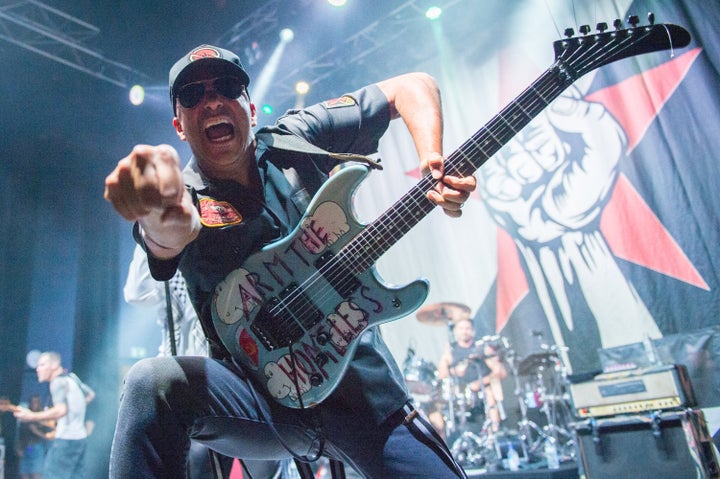 Guitarist Tom Morello of Rage Against The Machine performs as part of Prophets Of Rage on stage in London in 2019.