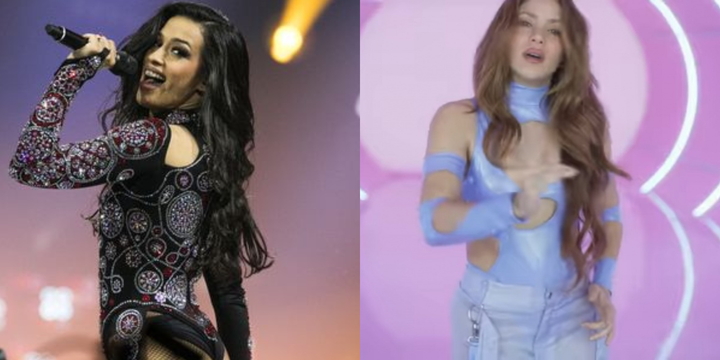 Chanel en su actuación en Eurovisión y Shakira en el videoclip de 'Te Felicito'.