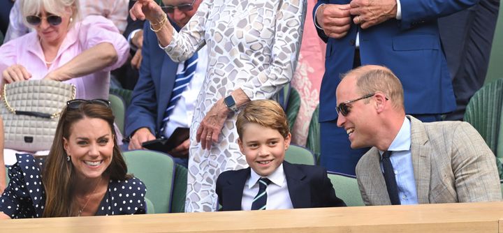 The Cambridges attend the Wimbledon Men's Singles Final at the All England Lawn Tennis and Croquet Club on July 10 in London, England. 