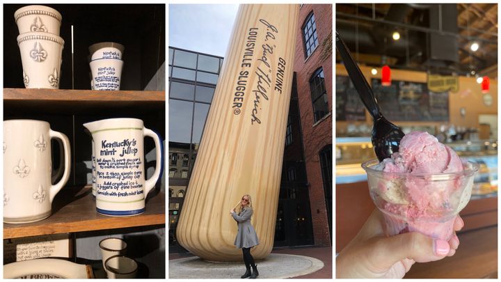 From left to right: Louisville Stoneware, the Louisville Slugger Museum & Factory, and Homemade Ice Cream & Pie Kitchen.