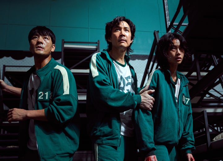 Park Hae-soo, Lee Jung-jae and Jung Ho-yeon in "Squid Game."