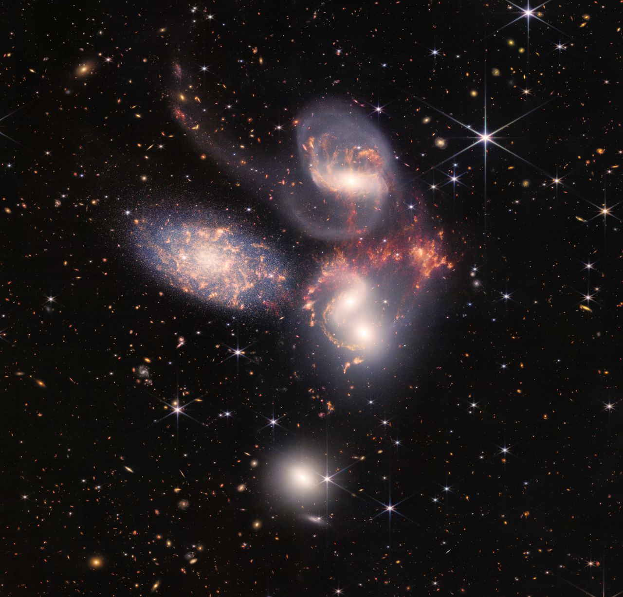 An enormous mosaic of Stephan’s Quintet is the largest image to date from NASA’s James Webb Space Telescope, covering about one-fifth of the moon’s diameter.
