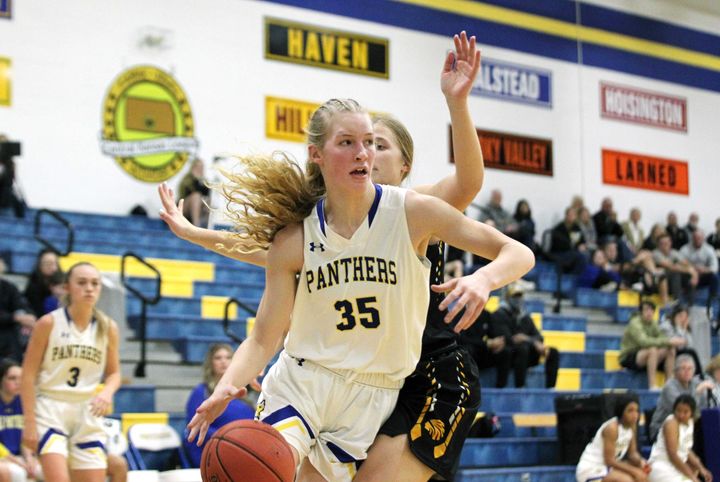 Ava Jones as a senior during a Nickerson High School game in January in Kansas.