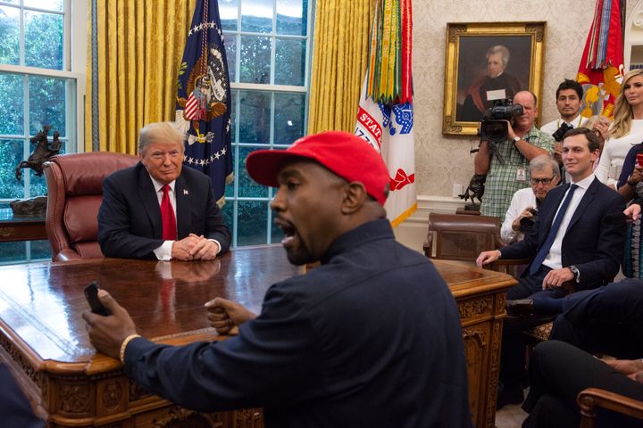 President Donald Trump meets with rapper Kanye West in the Oval Office on Oct. 11, 2018.