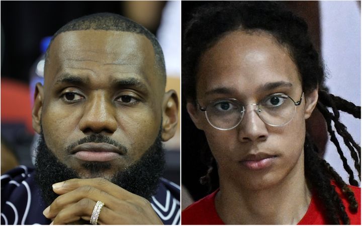 Los Angeles Lakers' LeBron James (left) weighed in on WNBA All-Star Brittney Griner's situation in Russia during his show “The Shop: Uninterrupted.”