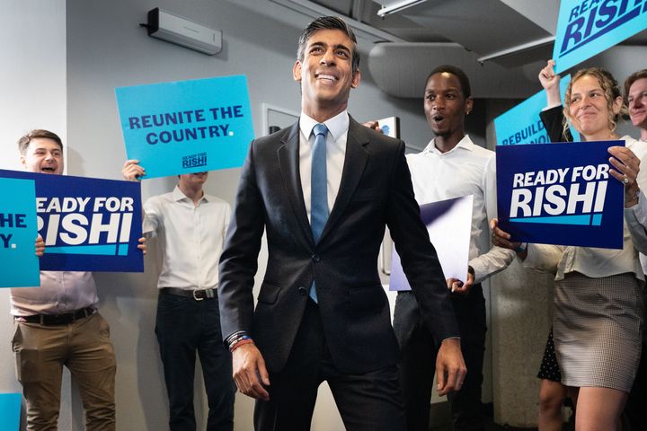 Rishi Sunak at the launch of his campaign to be Conservative Party leader and Prime Minister, powerfully standing