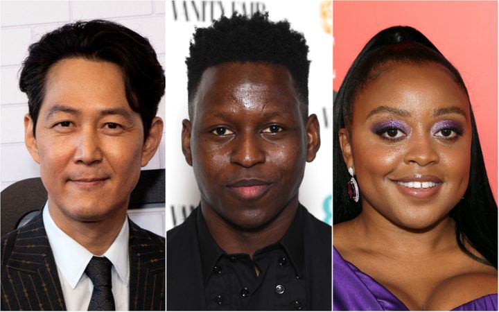 Lee Jung-jae (left), Toheeb Jimoh (center) and Quinta Brunson (right) are among the actors of color nominated for Emmy Awards in 2022.
