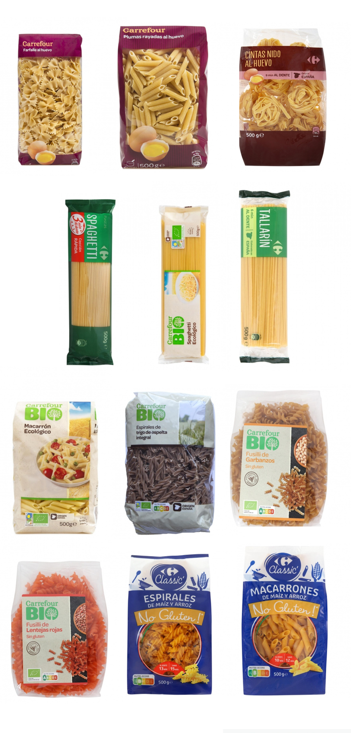 Algunos de los tipos de pasta que oferta Carrefour.