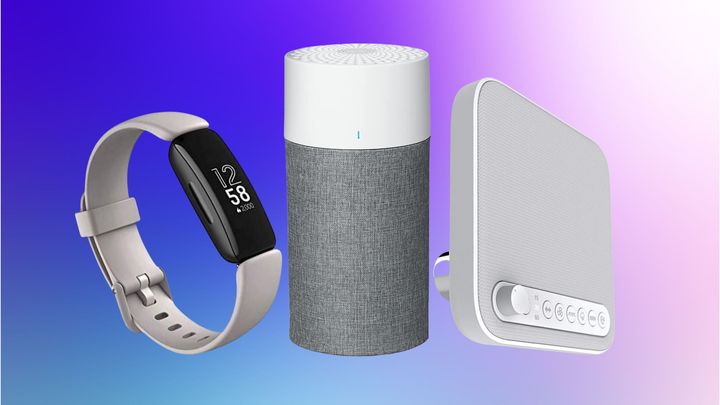 From left to right: The Fitbit Inspire fitness tracker,Blueair air purifier, Pure Enrichment sleep therapy sound machine. 