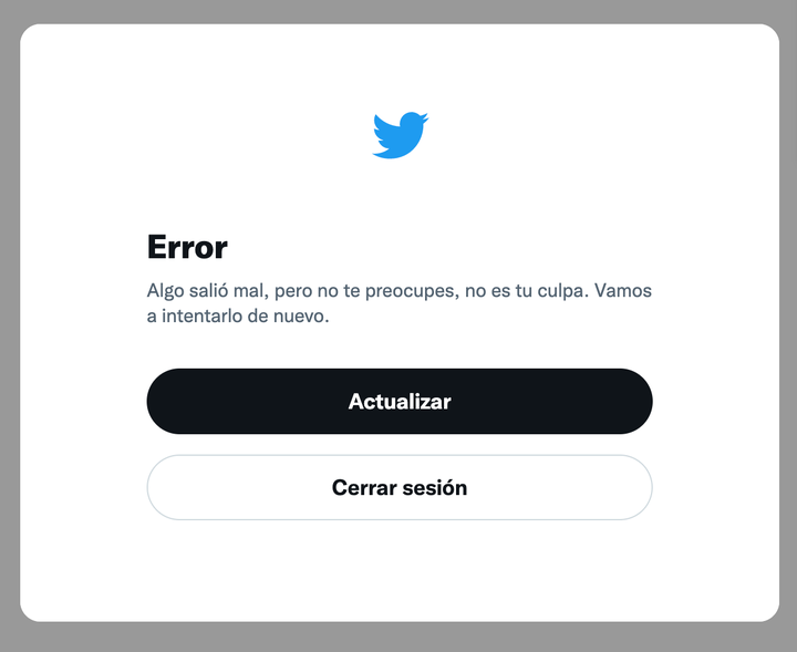 Mensaje de error en Twitter.