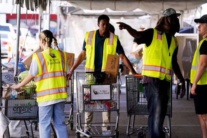 Many people are coming for the first time amid the skyrocketing grocery and gas prices. 