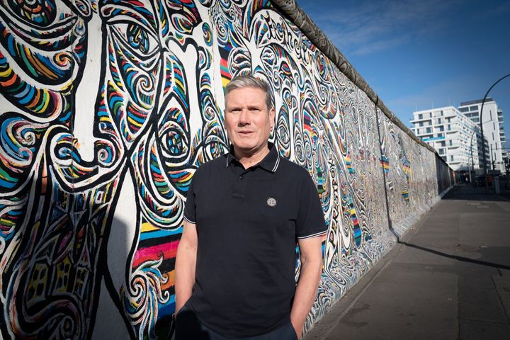 Labour leader Sir Keir Starmer walks past a section of the Berlin Wall known as the East Side Gallery in Berlin on the second day of his two day visit to the German capital