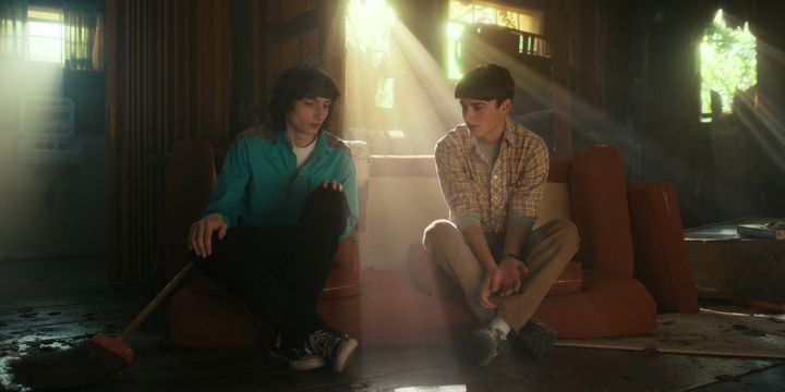 Noah on set with Finn Wolfhard, who plays Mike Wheeler