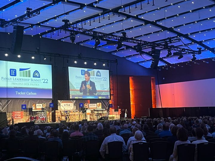 Fox News host Tucker Carlson headlines the Family Leader Summit conference Friday in Des Moines, Iowa. The event is a top destination for Republican presidential hopefuls.