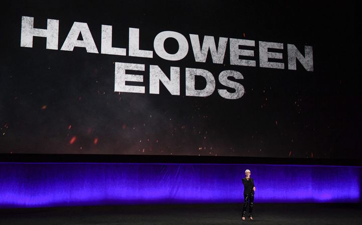 Curtis regales CinemaCon 2022 attendees after a special presentation in April for "Halloween Ends."