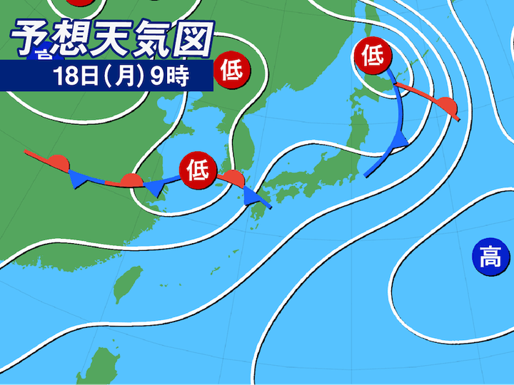 予想天気図 18日(月)9時