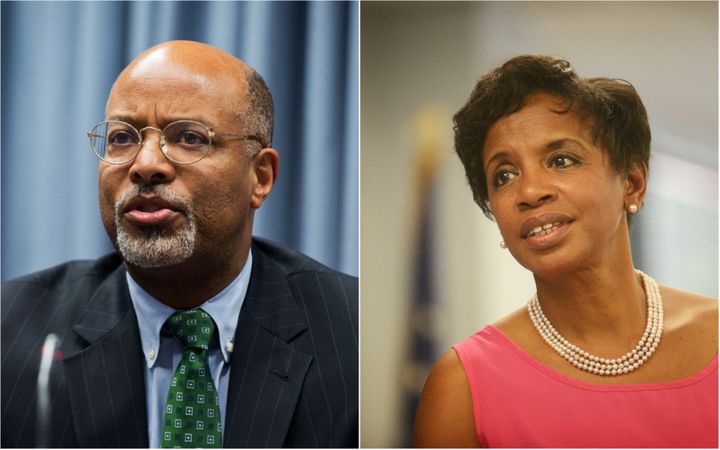 Former U.S. Rep. Donna Edwards (right) and former prosecutor Glenn Ivey, who are competing in a Democratic House primary in Maryland, avoid discussing U.S.-Israel policy. Rival pro-Israel groups have nonetheless taken sides in the race.
