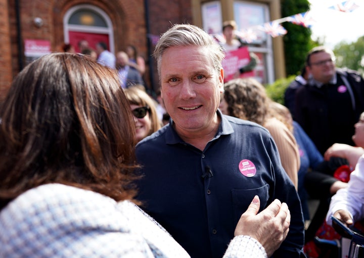 Labour leader Keir Starmer meets Labour supporters as he campaigns in Wakefield ahead of the by-election on June 18, 2022.