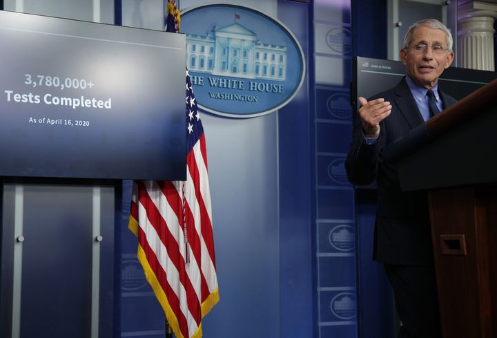 Dr. Anthony Fauci, director of the National Institute of Allergy and Infectious Diseases, speaks during the daily briefing of the White House Coronavirus Task Force at the White House in 2020.