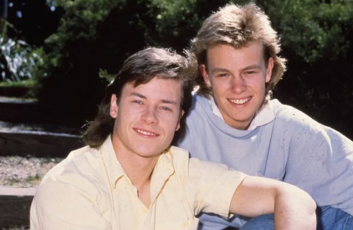Guy with his Neighbours co-star Jason Donovan (Scott Robinson) back in the day