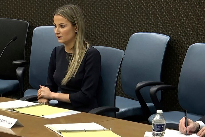 In this image from video released by the House Select Committee investigating the Jan. 6, 2021 insurrection, an exhibit shows Sarah Matthews, former White House deputy press secretary, during a video deposition that was displayed at the hearing on June 16, 2022, on Capitol Hill in Washington.