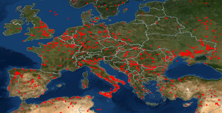 Vista de los incendios activos en Europa