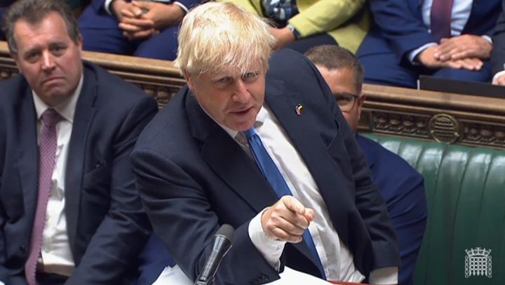 Prime Minister Boris Johnson speaks during his last prime minister's questions.
