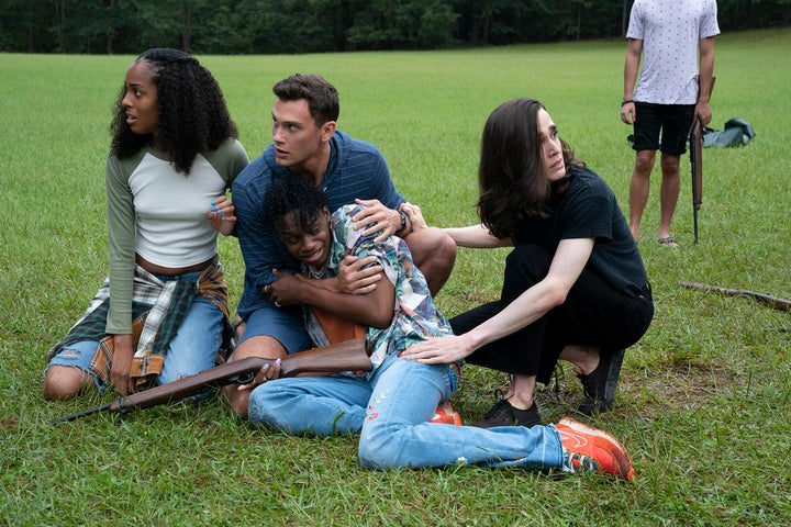 From left: Quei Tann, Cooper Koch, Austin Crute, and Darwin del Fabro in "They/Them."