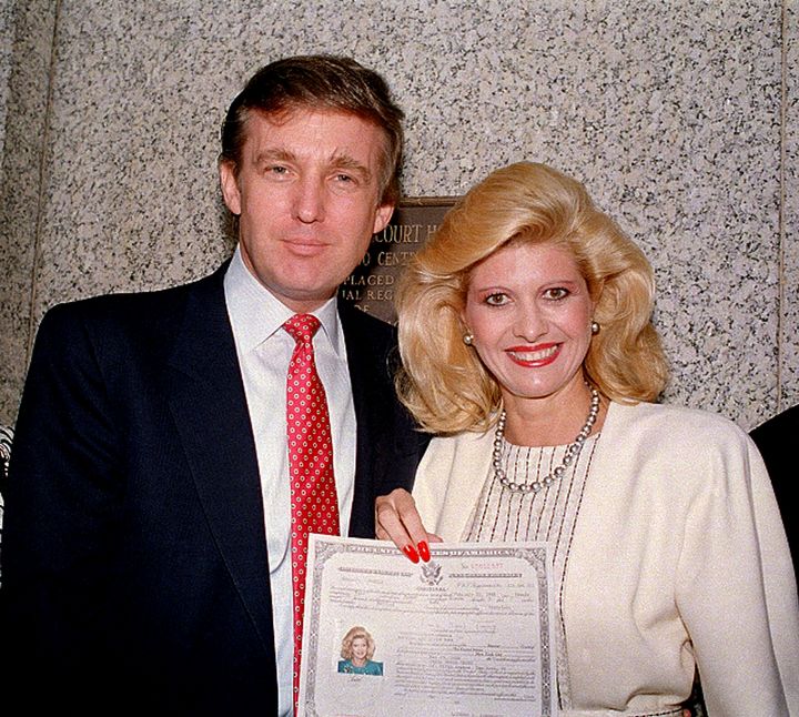 Donald Trump and then-wife, Ivana Trump, pose outside the Federal Courthouse in New York, after she was sworn in as a United States citizen, in May 1988.